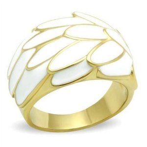 NWT Size 8 IP Gold (Ion Plating) Brass White Epoxy Feather Ring